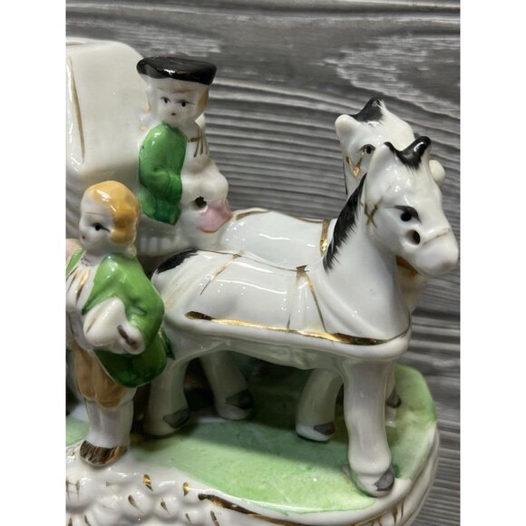 Vintage Porcelain Horses & Carriage Colonial Figurine Japan Midcentury Decor - Picture 9 of 9